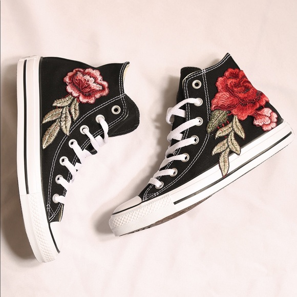 Converse Shoes - High top Floral Embroidered Converse